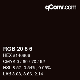 Color code: RGB 20 8 6 | qconv.com