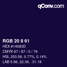 Color code: RGB 20 8 61 | qconv.com