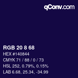 カラーコード: RGB 20 8 68 | qconv.com