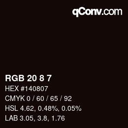 颜色代码: RGB 20 8 7 | qconv.com