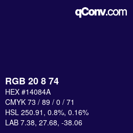 Farbcode: RGB 20 8 74 | qconv.com