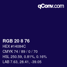 Farbcode: RGB 20 8 76 | qconv.com