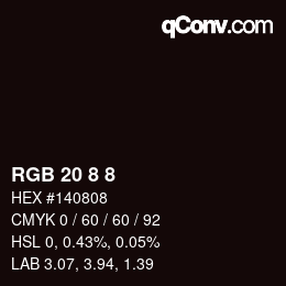 Código de color: RGB 20 8 8 | qconv.com