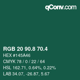 カラーコード: RGB 20 90.8 70.4 | qconv.com