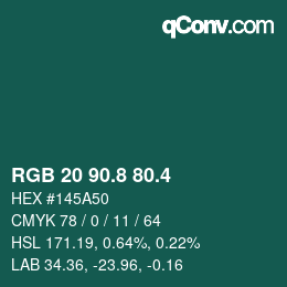 カラーコード: RGB 20 90.8 80.4 | qconv.com