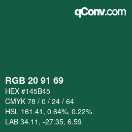 Color code: RGB 20 91 69 | qconv.com