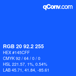 カラーコード: RGB 20 92.2 255 | qconv.com