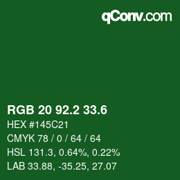 カラーコード: RGB 20 92.2 33.6 | qconv.com