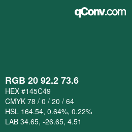 カラーコード: RGB 20 92.2 73.6 | qconv.com
