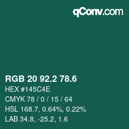 カラーコード: RGB 20 92.2 78.6 | qconv.com