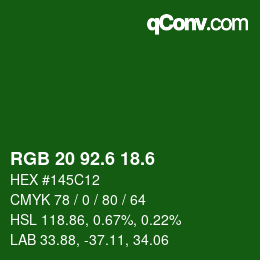 カラーコード: RGB 20 92.6 18.6 | qconv.com