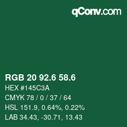 カラーコード: RGB 20 92.6 58.6 | qconv.com