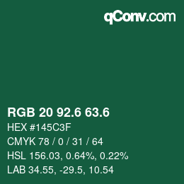 カラーコード: RGB 20 92.6 63.6 | qconv.com