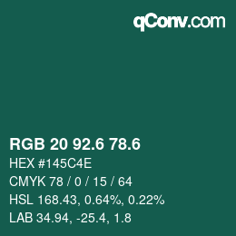 カラーコード: RGB 20 92.6 78.6 | qconv.com