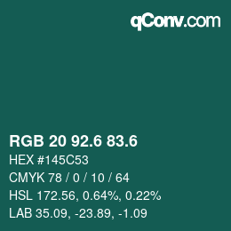 カラーコード: RGB 20 92.6 83.6 | qconv.com