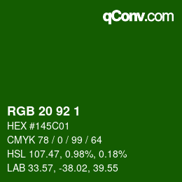 颜色代码: RGB 20 92 1 | qconv.com
