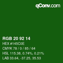 カラーコード: RGB 20 92 14 | qconv.com
