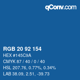 カラーコード: RGB 20 92 154 | qconv.com