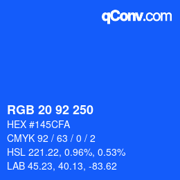 カラーコード: RGB 20 92 250 | qconv.com