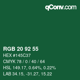 カラーコード: RGB 20 92 55 | qconv.com