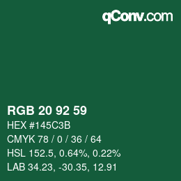 カラーコード: RGB 20 92 59 | qconv.com