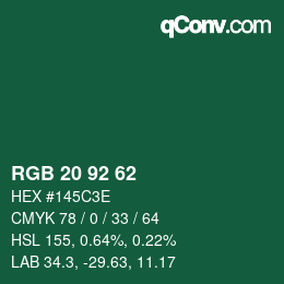 颜色代码: RGB 20 92 62 | qconv.com