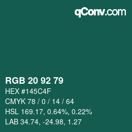 颜色代码: RGB 20 92 79 | qconv.com