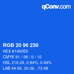 Farbcode: RGB 20 96 230 | qconv.com