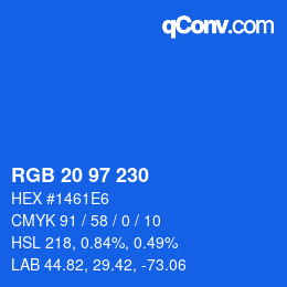 カラーコード: RGB 20 97 230 | qconv.com