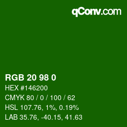 カラーコード: RGB 20 98 0 | qconv.com
