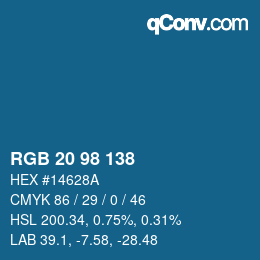 Color code: RGB 20 98 138 | qconv.com