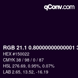 Color code: RGB 21.1 0.80000000000001 34 | qconv.com
