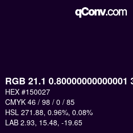 Color code: RGB 21.1 0.80000000000001 39 | qconv.com