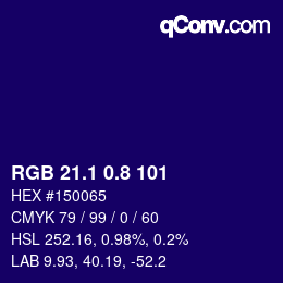 カラーコード: RGB 21.1 0.8 101 | qconv.com