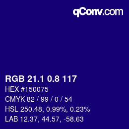 カラーコード: RGB 21.1 0.8 117 | qconv.com