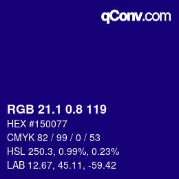 カラーコード: RGB 21.1 0.8 119 | qconv.com