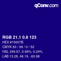 カラーコード: RGB 21.1 0.8 123 | qconv.com