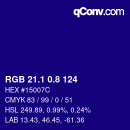 カラーコード: RGB 21.1 0.8 124 | qconv.com