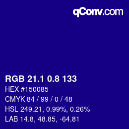 カラーコード: RGB 21.1 0.8 133 | qconv.com