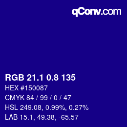 カラーコード: RGB 21.1 0.8 135 | qconv.com