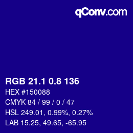 カラーコード: RGB 21.1 0.8 136 | qconv.com
