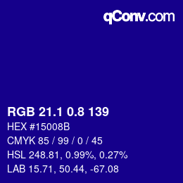 カラーコード: RGB 21.1 0.8 139 | qconv.com