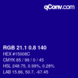 カラーコード: RGB 21.1 0.8 140 | qconv.com