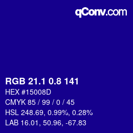 カラーコード: RGB 21.1 0.8 141 | qconv.com