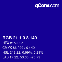 カラーコード: RGB 21.1 0.8 149 | qconv.com