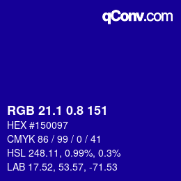 カラーコード: RGB 21.1 0.8 151 | qconv.com