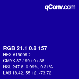 カラーコード: RGB 21.1 0.8 157 | qconv.com