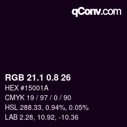 Color code: RGB 21.1 0.8 26 | qconv.com
