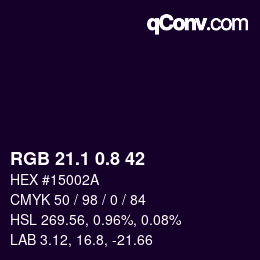 カラーコード: RGB 21.1 0.8 42 | qconv.com