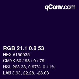 カラーコード: RGB 21.1 0.8 53 | qconv.com